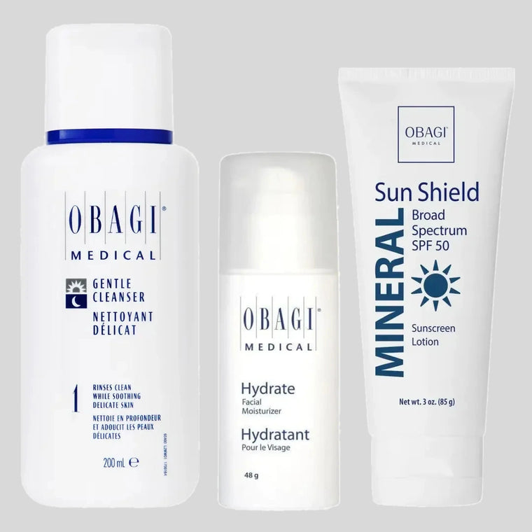 Obagi Repair Foundation Kit: Nu-Derm Gentle Cleanser 200ml, Hydrate 48g and Sun Shield Mineral SPF50 85g